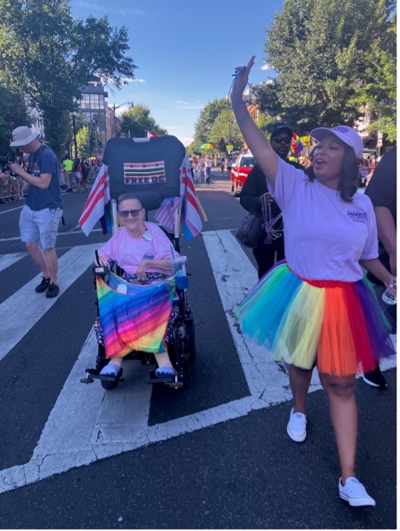 Nancy rolling in the DC Pride Parade