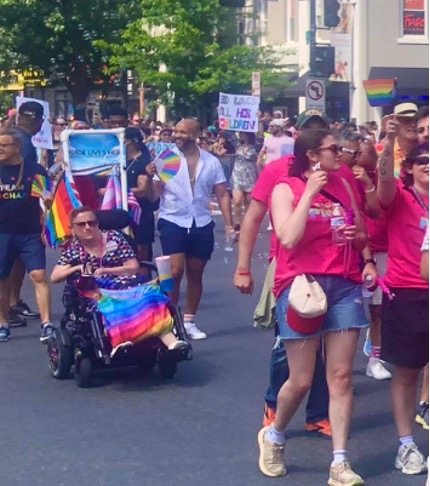 Nancy rolling in the DC Pride Parade